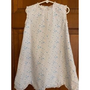 Cecil and Lou Dress Girls Size 6 White/Blue Delicate Floral Eyelet Hem Accents